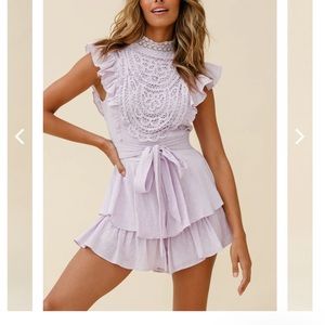 NELLIE LACE BUST HIGH NECK ROMPER LILAC